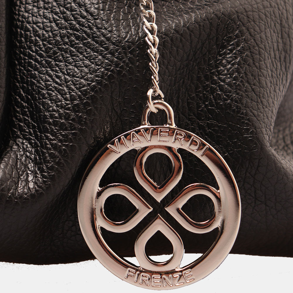 Borsa a Mano con Tracolla VIAVERDI in Pelle Nera Made in Italy linea Barga