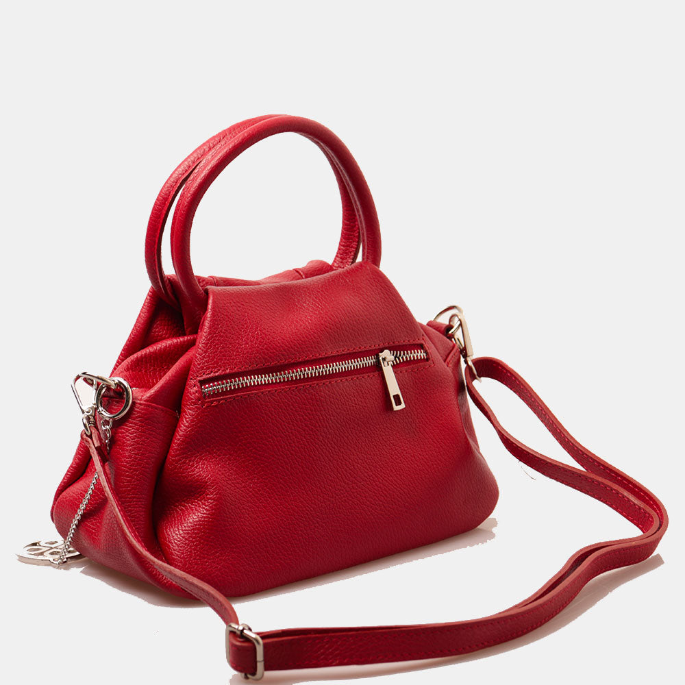 Borsa a Mano con Tracolla VIAVERDI in Pelle Rossa Made in Italy linea Barga