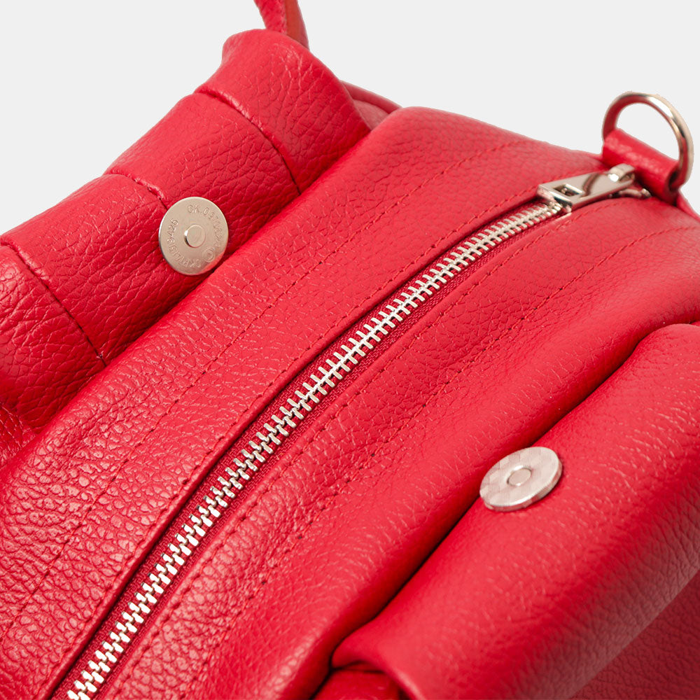 Borsa a Mano con Tracolla VIAVERDI in Pelle Rossa Made in Italy linea Barga
