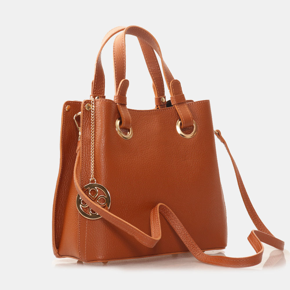 Borsa a Mano VIAVERDI in Pelle color Cuoio Made in Italy