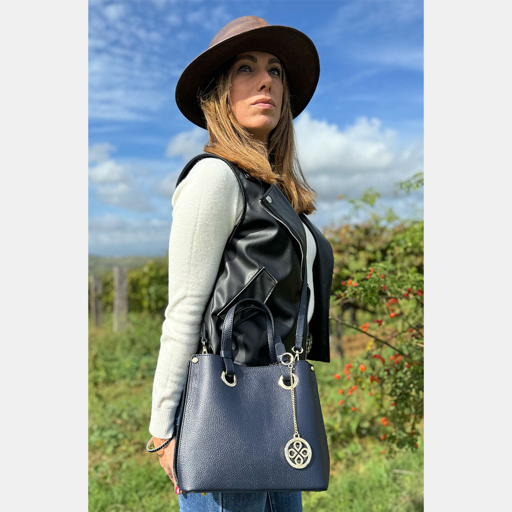 Borsa a Mano VIAVERDI in Pelle Blu Made in Italy