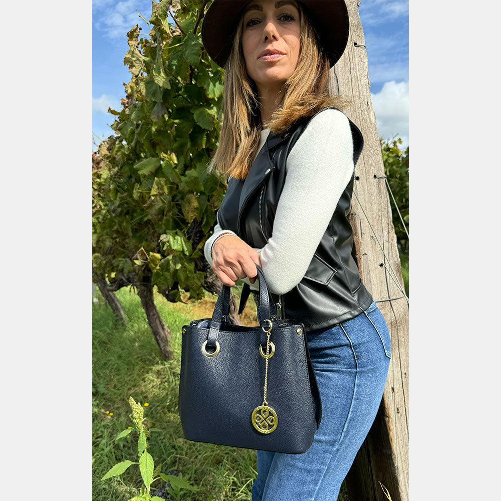 Borsa a Mano VIAVERDI in Pelle Blu Made in Italy