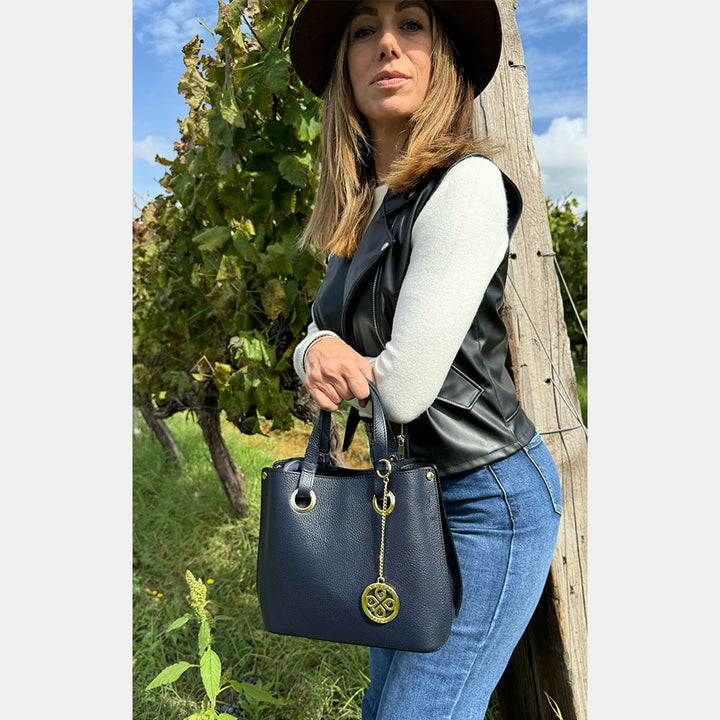 Borsa a Mano VIAVERDI in Pelle Blu Made in Italy