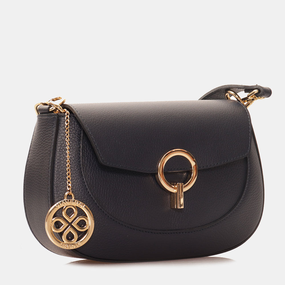 Borsa a Spalla con Tracolla VIAVERDI in Pelle Blu Made in Italy linea Montalcino