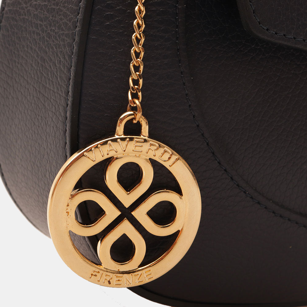 Borsa a Spalla con Tracolla VIAVERDI in Pelle Blu Made in Italy linea Montalcino