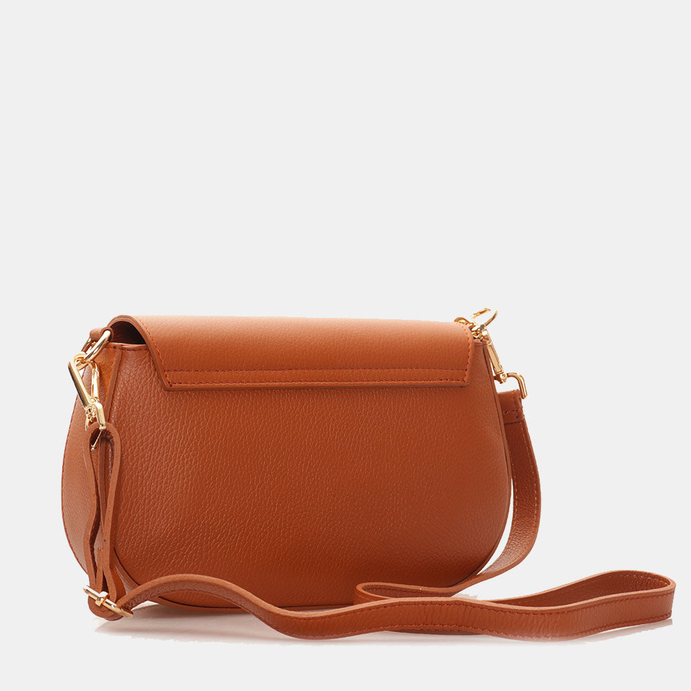 Borsa a Spalla con Tracolla VIAVERDI in Pelle Color Cuoio Made in Italy linea Montalcino