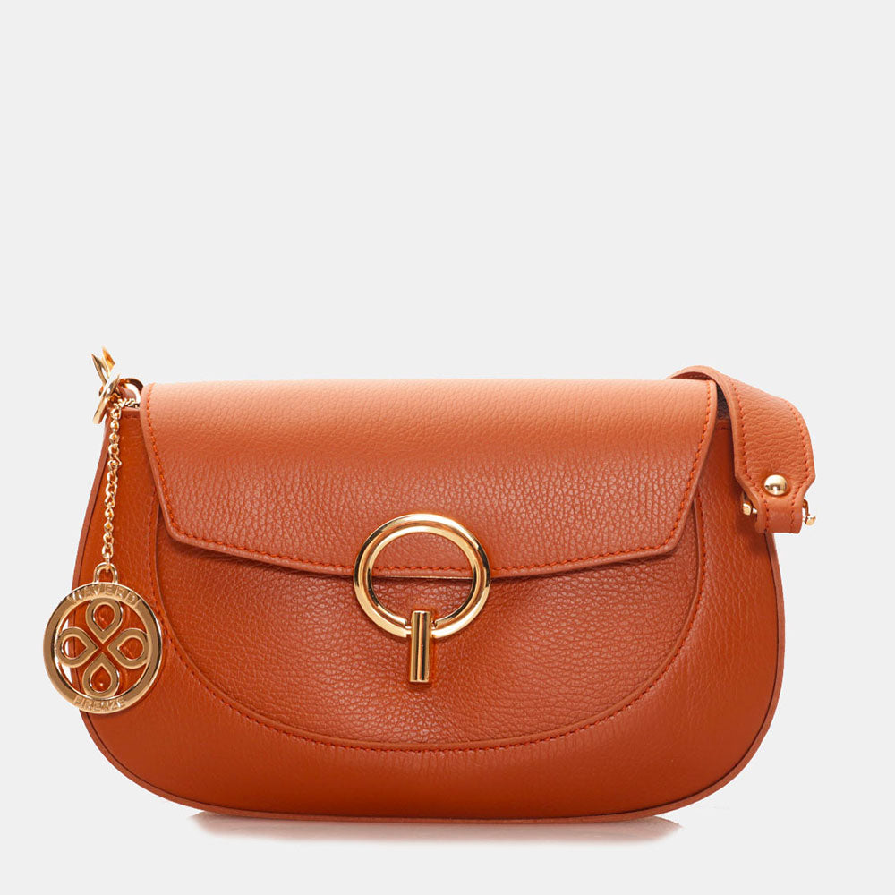 Borsa a Spalla con Tracolla VIAVERDI in Pelle Color Cuoio Made in Italy linea Montalcino