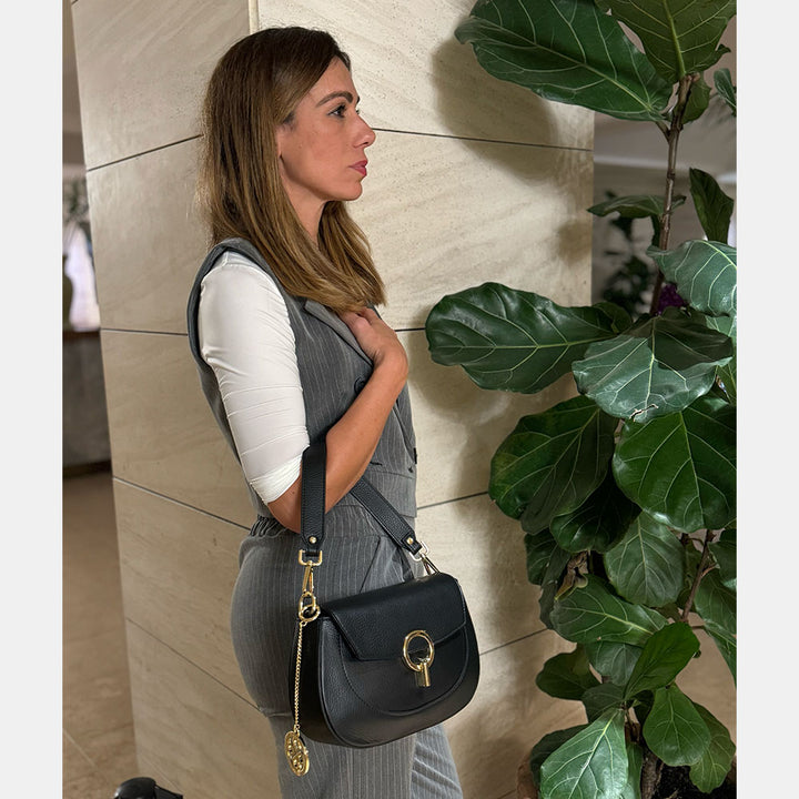 Borsa a Spalla con Tracolla VIAVERDI in Pelle Blu Made in Italy linea Montalcino