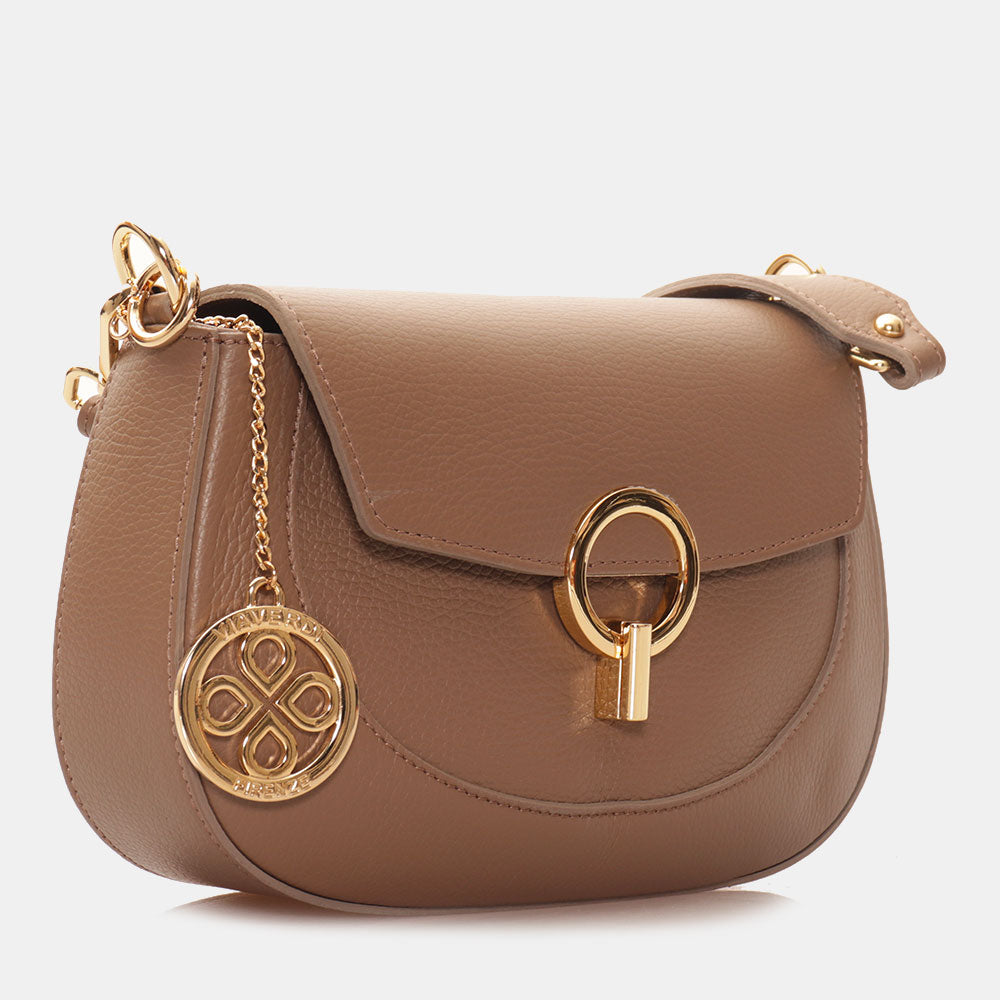 Borsa a Spalla con Tracolla VIAVERDI in Pelle Taupe Made in Italy linea Montalcino