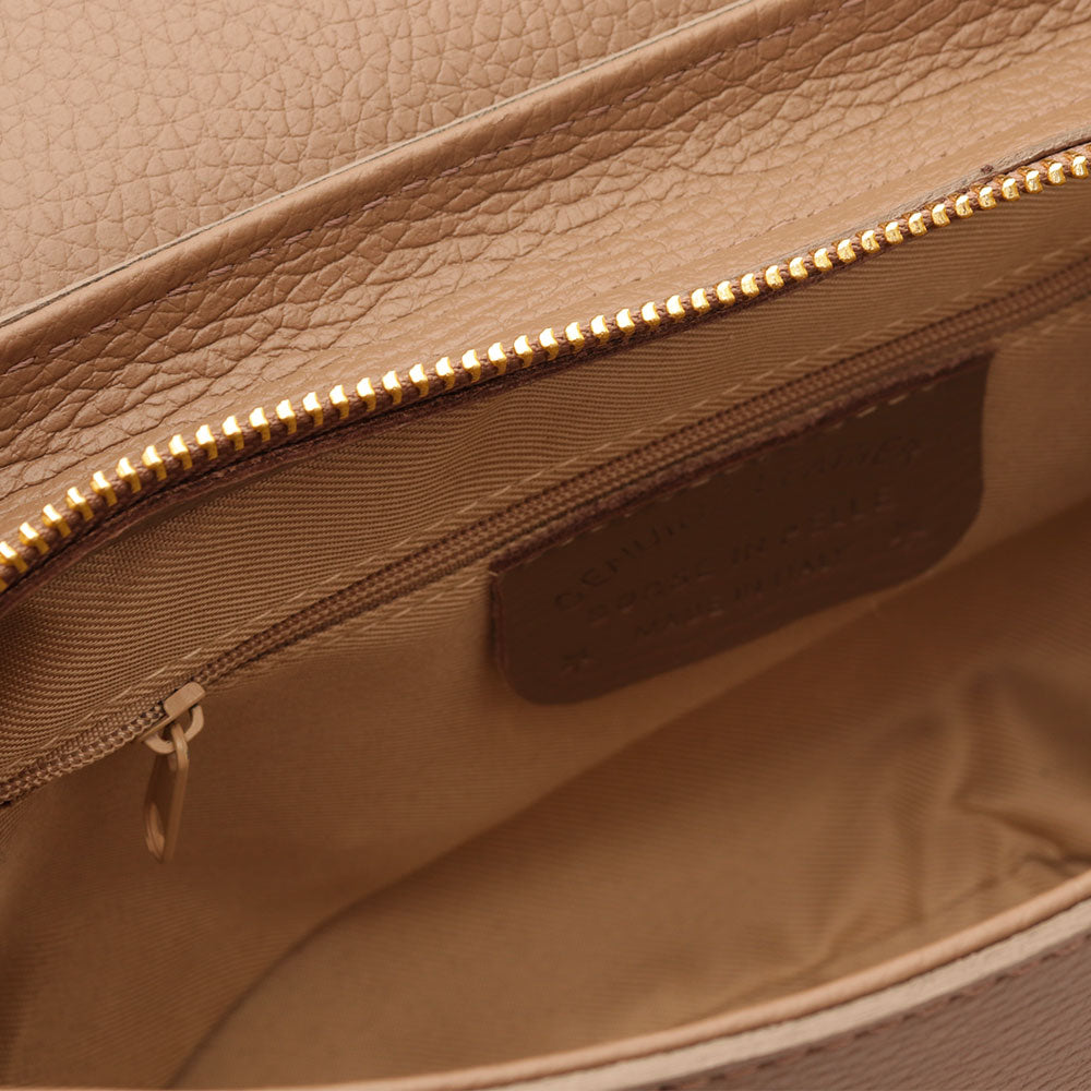 Borsa a Spalla con Tracolla VIAVERDI in Pelle Taupe Made in Italy linea Montalcino