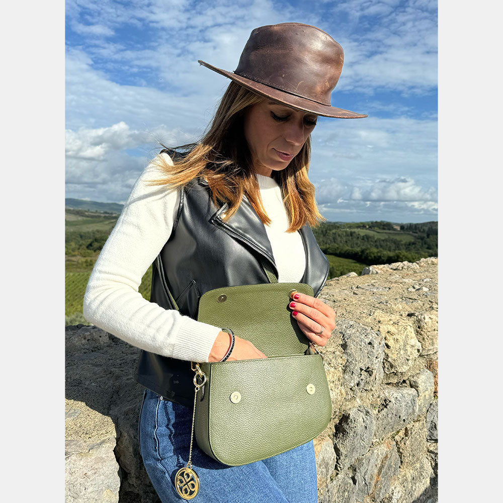 Borsa a Spalla VIAVERDI in Pelle Bordeaux Made in Italy linea San Gimignano