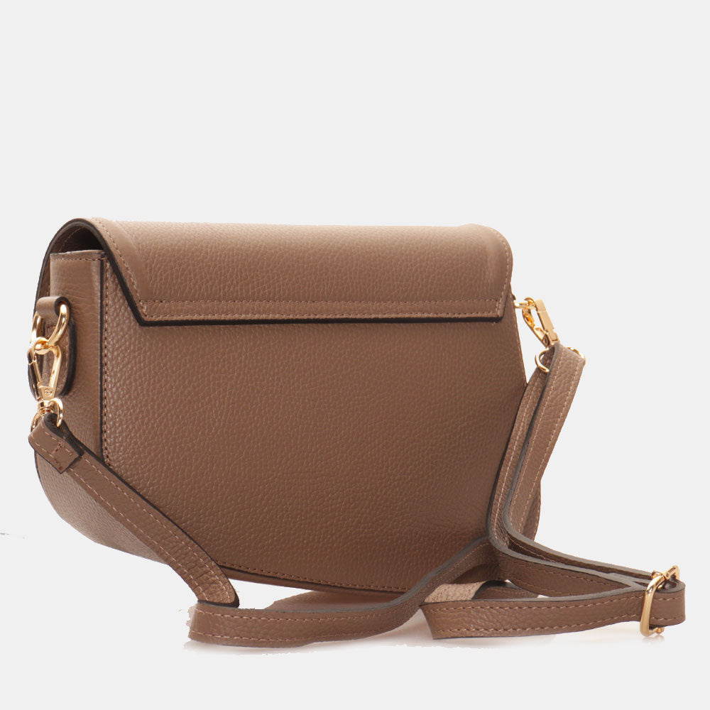 VIAVERDI Shoulder Bag in Taupe Leather, Made in Italy, San Gimignano line.