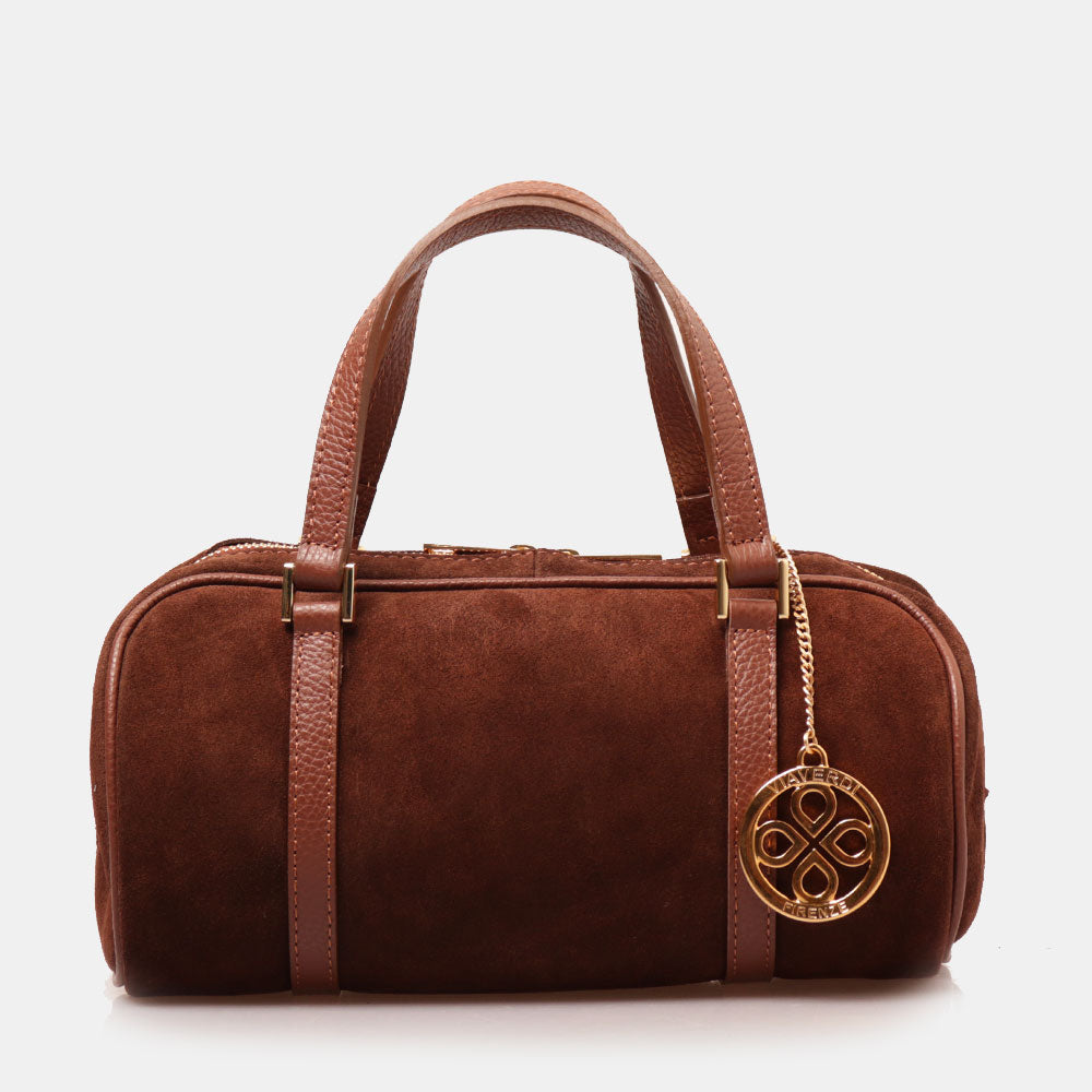 Borsa Bauletto a Mano con Tracolla VIAVERDI in Camoscio Marrone Made in Italy linea Barga