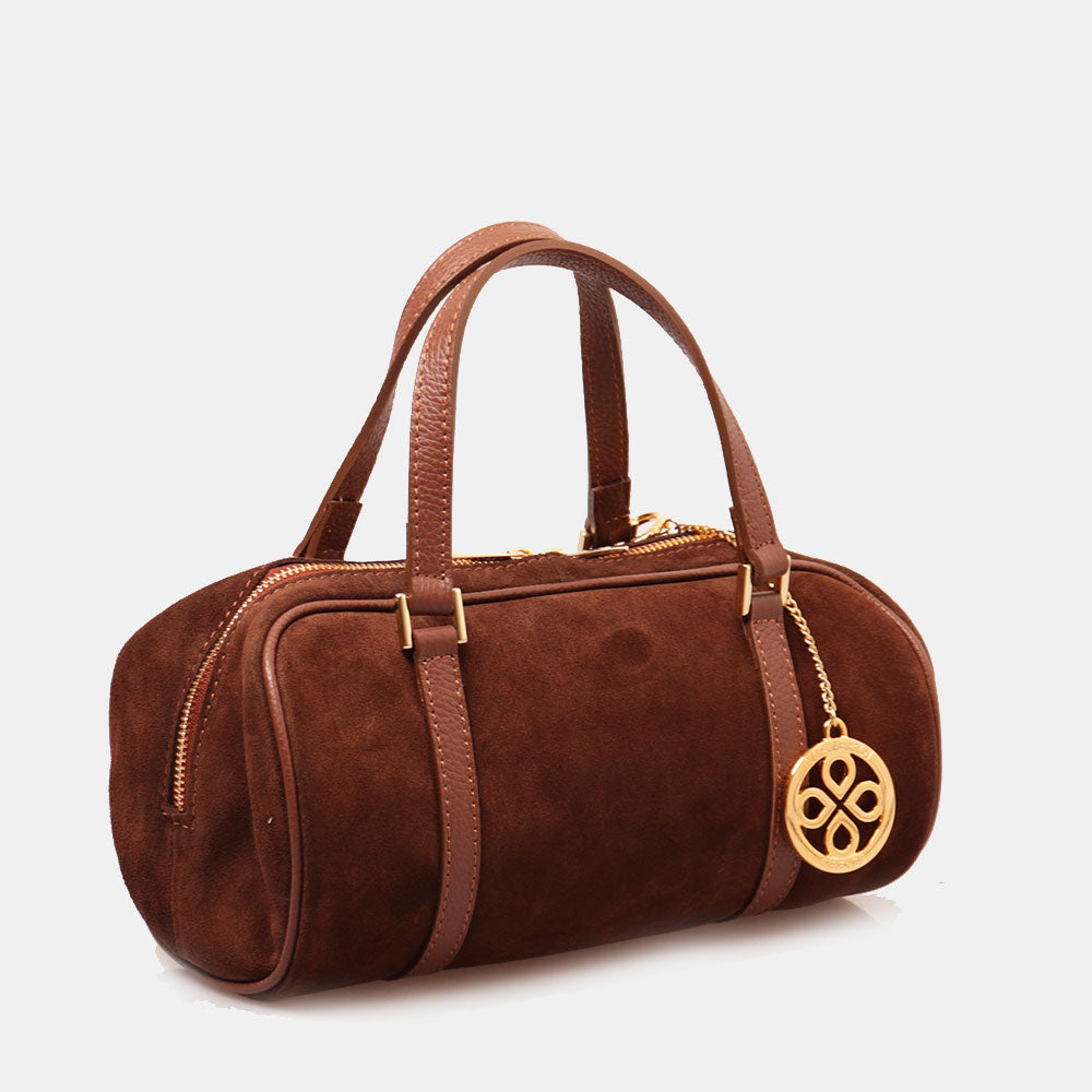 Borsa Bauletto a Mano con Tracolla VIAVERDI in Camoscio Marrone Made in Italy linea Barga