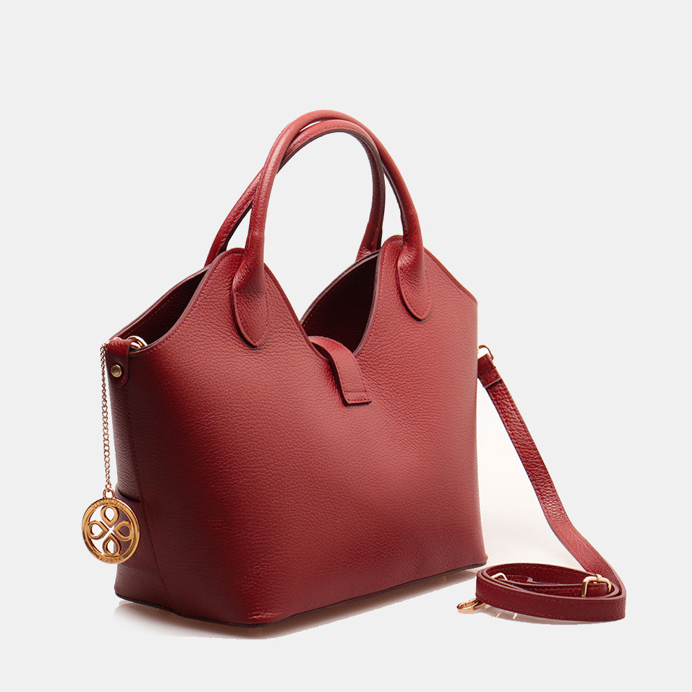 Borsa Donna a Mano con Tracolla VIAVERDI in Pelle Bordeaux Made in Italy linea Artimino