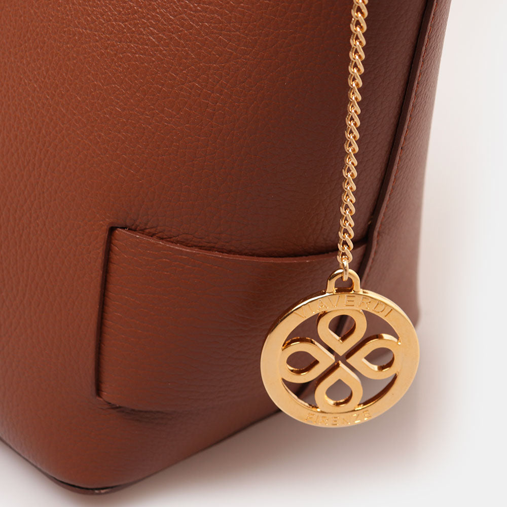 Borsa Donna a Mano con Tracolla VIAVERDI in Pelle Marrone Made in Italy linea Artimino