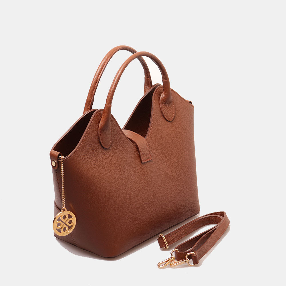 Borsa Donna a Mano con Tracolla VIAVERDI in Pelle Marrone Made in Italy linea Artimino