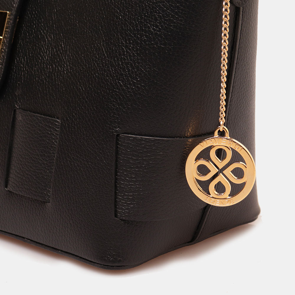 Borsa Donna a Mano con Tracolla VIAVERDI in Pelle Nera Made in Italy linea Artimino