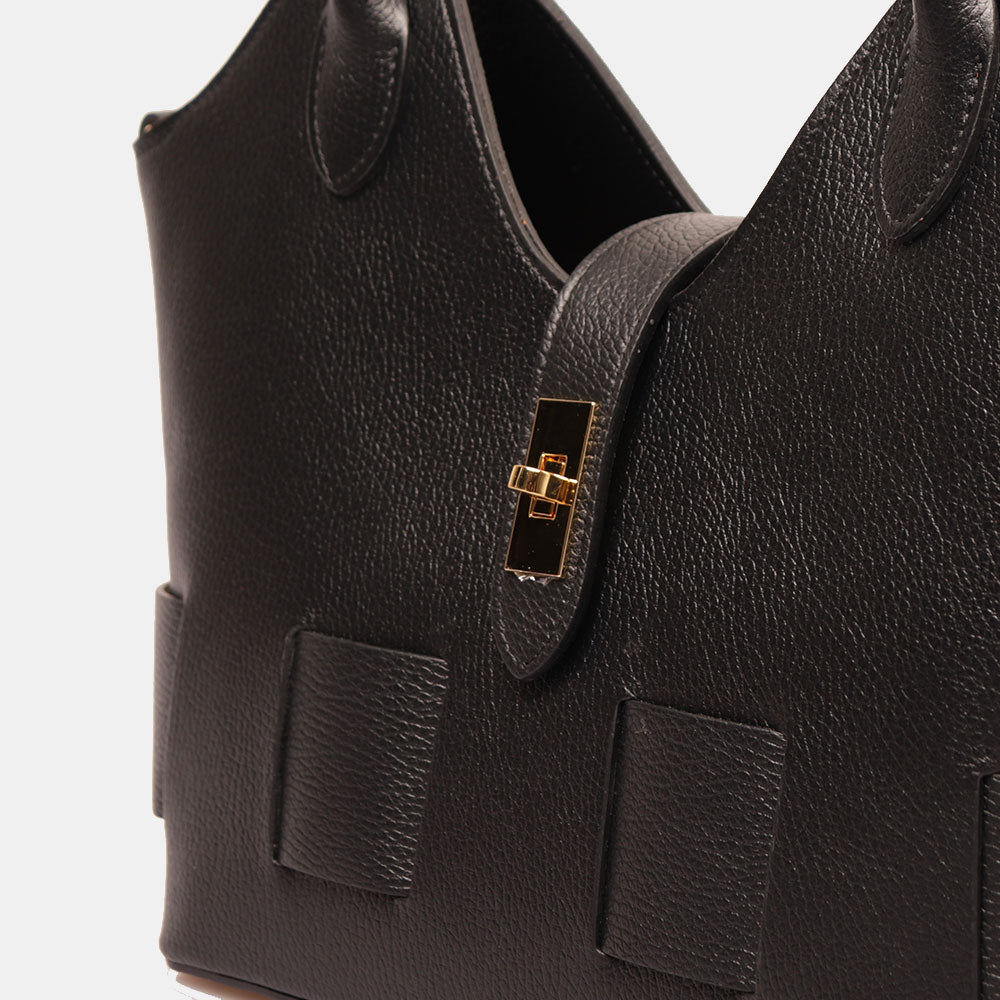 Borsa Donna a Mano con Tracolla VIAVERDI in Pelle Nera Made in Italy linea Artimino