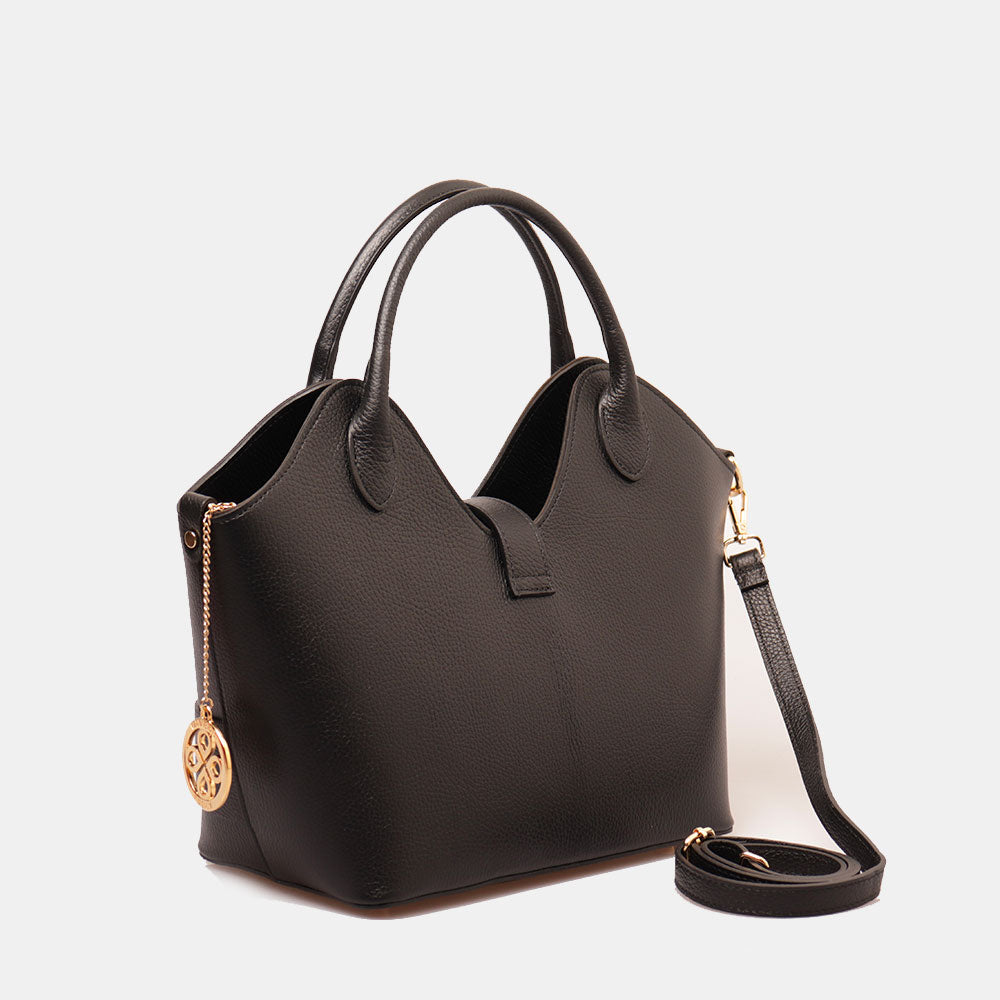 Borsa Donna a Mano con Tracolla VIAVERDI in Pelle Nera Made in Italy linea Artimino