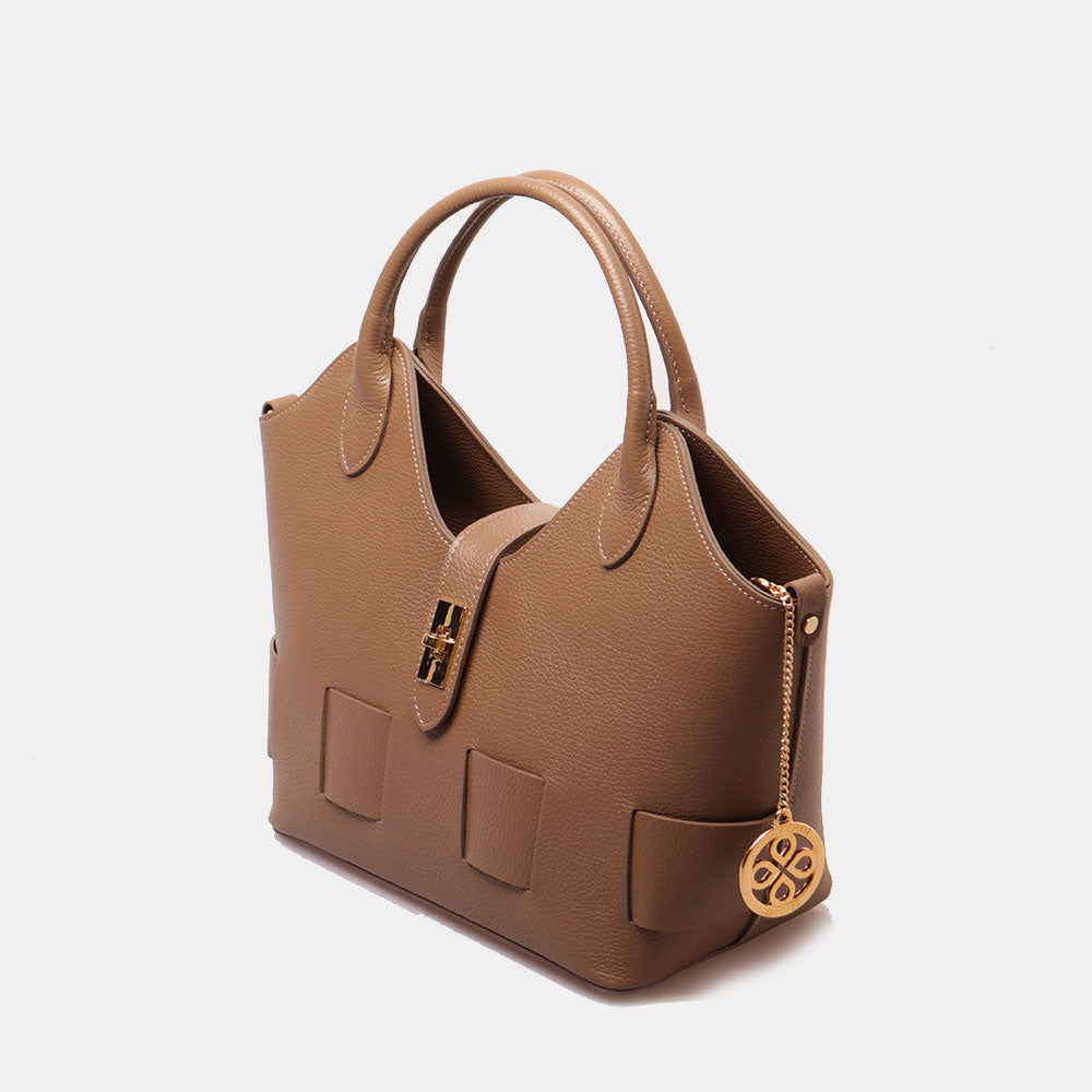 Borsa Donna a Mano con Tracolla VIAVERDI in Pelle Taupe Made in Italy linea Artimino