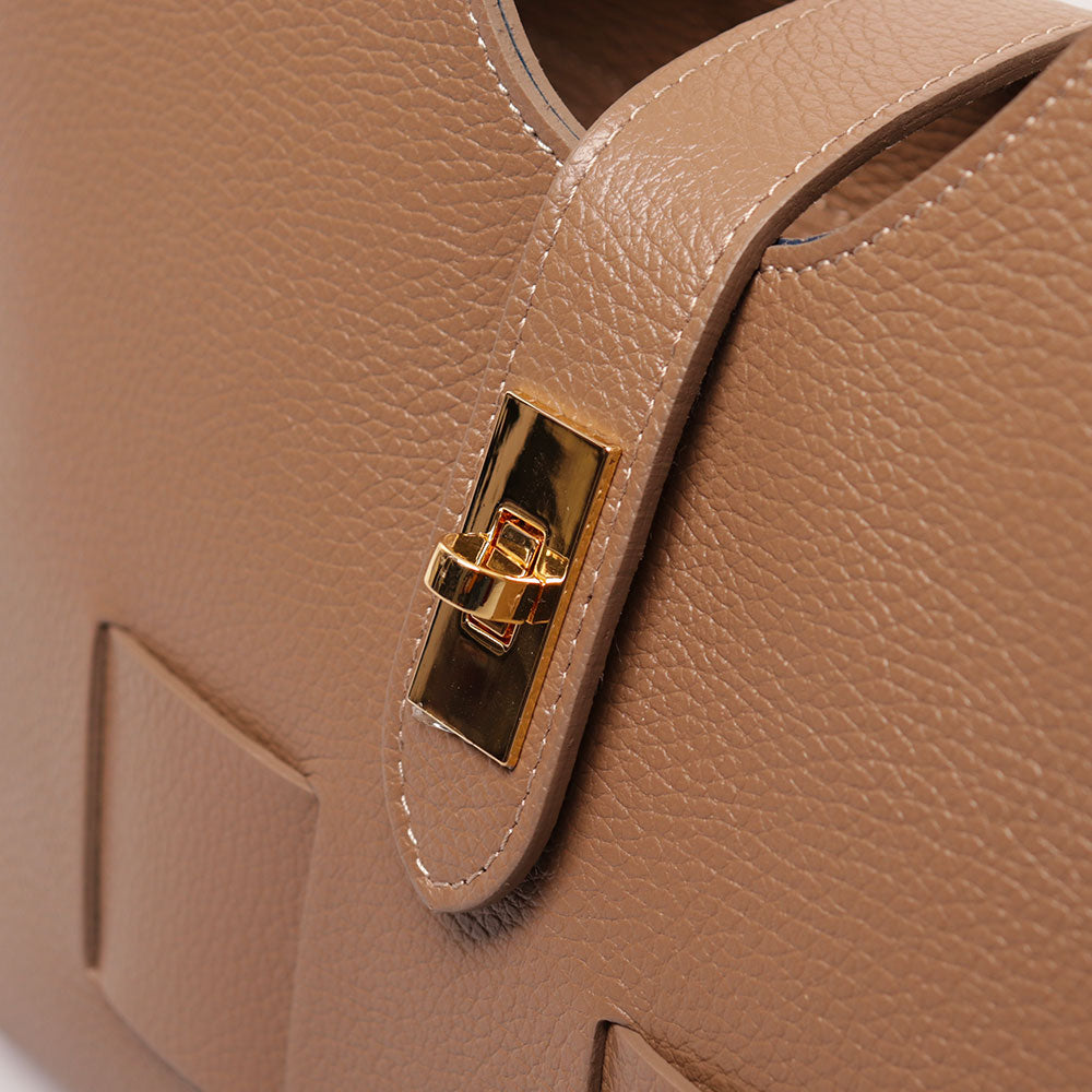 Borsa Donna a Mano con Tracolla VIAVERDI in Pelle Taupe Made in Italy linea Artimino