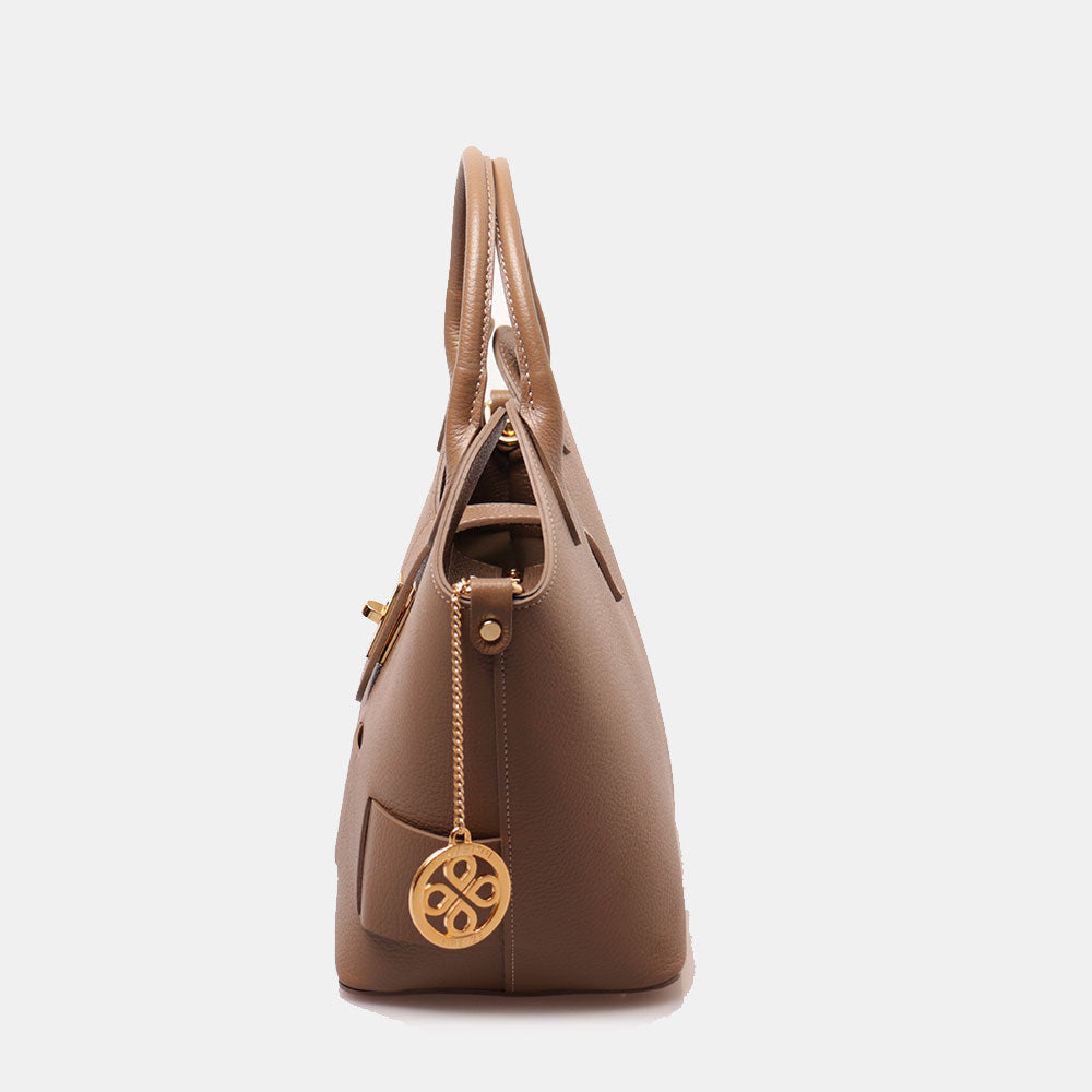 VIAVERDI Women's Handbag with Shoulder Strap in Taupe Leather Made in Italy Artimino line