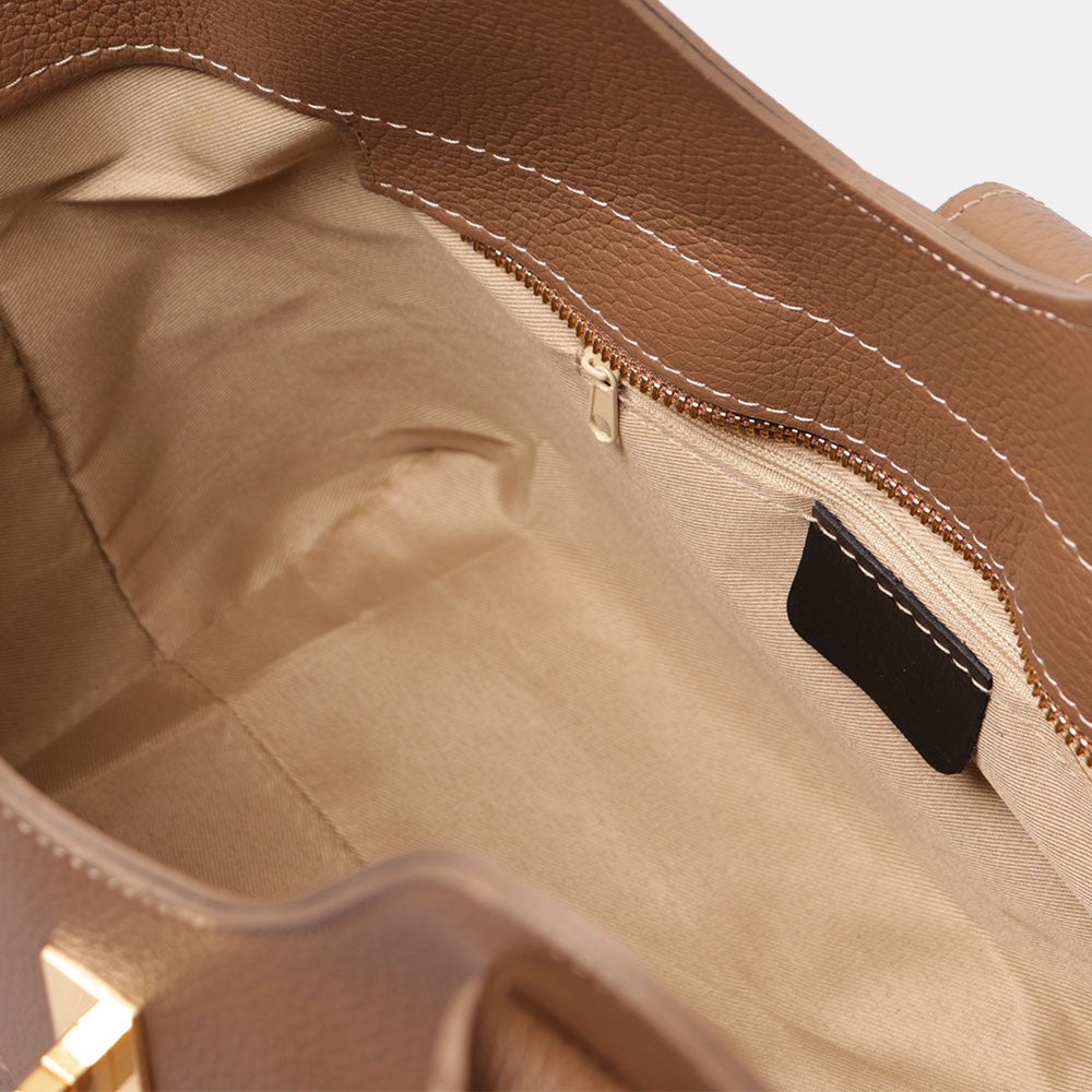 VIAVERDI Women's Handbag with Shoulder Strap in Taupe Leather Made in Italy Artimino line