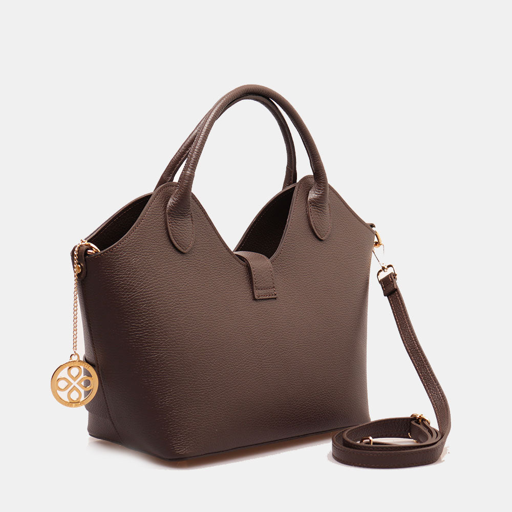 Borsa Donna a Mano con Tracolla VIAVERDI in Pelle Testa Moro Made in Italy linea Artimino