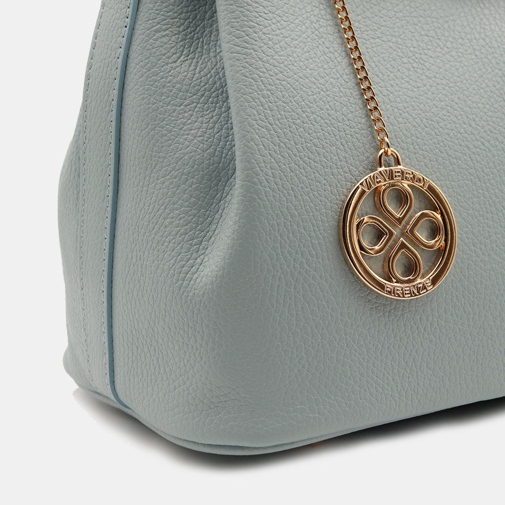 VIAVERDI Women's Handbag in Light Blue Avio Leather Made in Italy Artimino line
