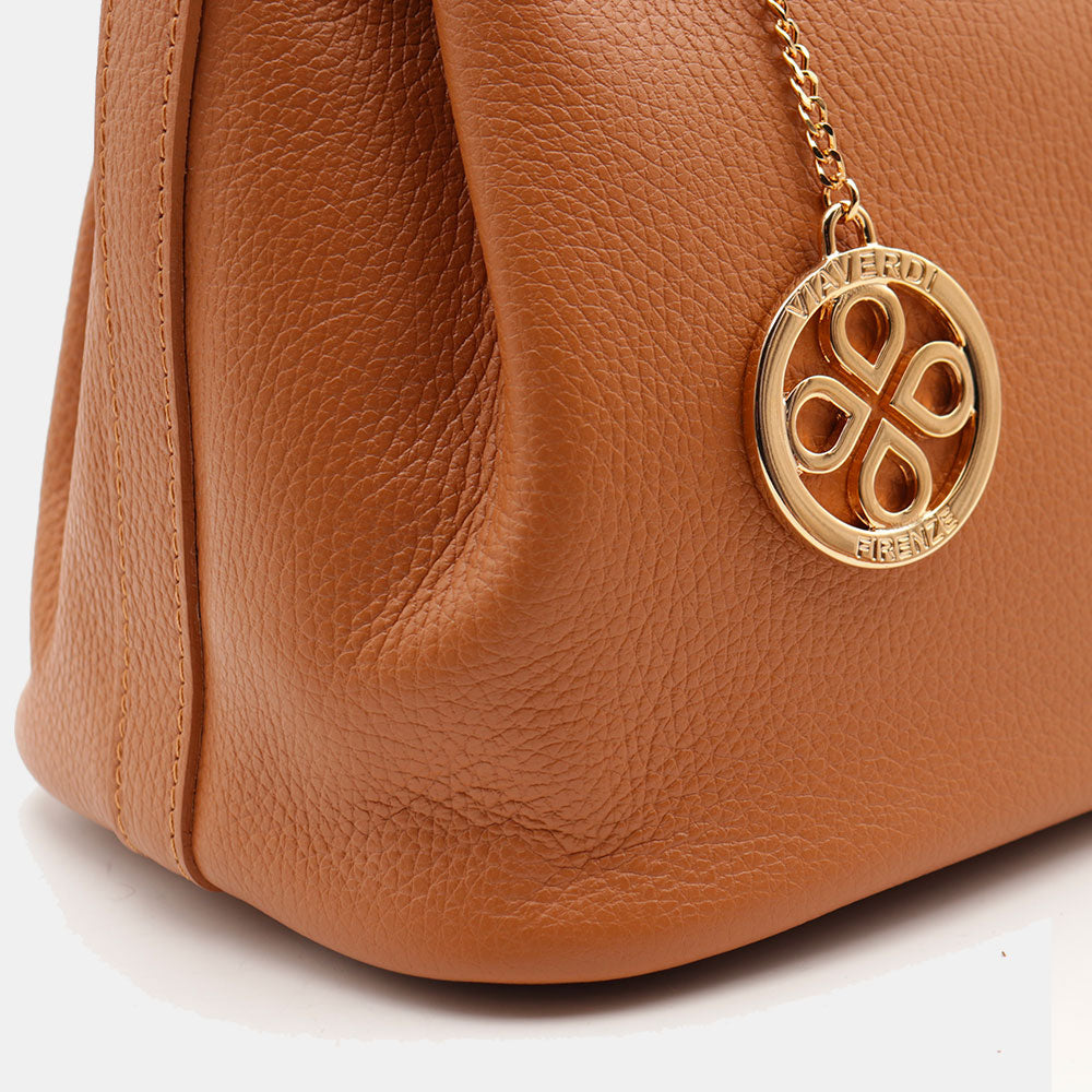 VIAVERDI Women's Handbag in Tan Leather Made in Italy, Artimino Line