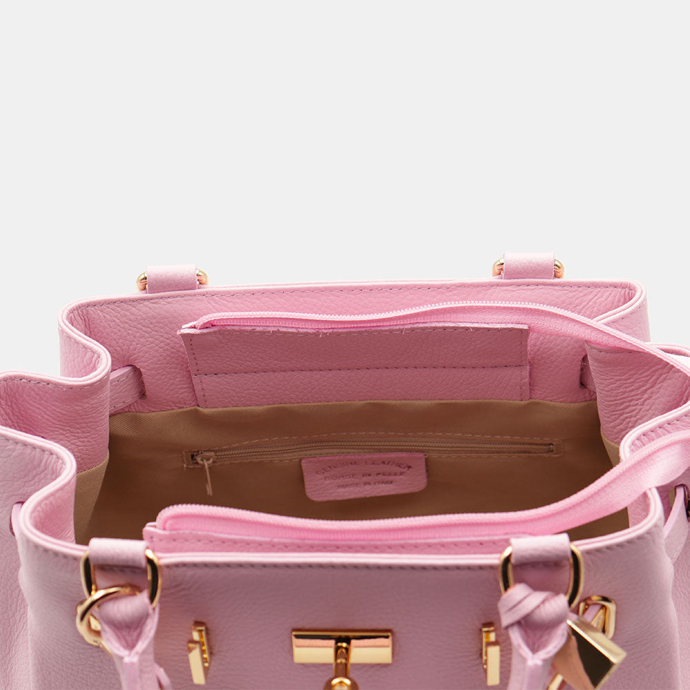 VIAVERDI Women's Handbag in Pink Leather Made in Italy, Artimino Line