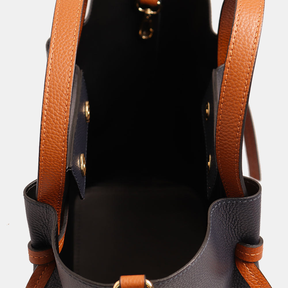 Borsa a Mano con Tracolla VIAVERDI in Pelle Blu e Marrone Made in Italy linea Castiglione