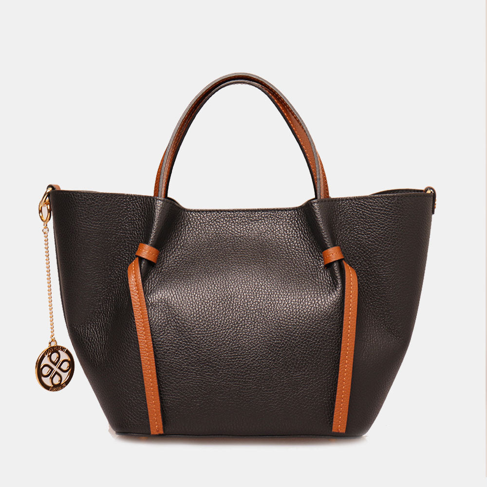 Borsa a Mano con Tracolla VIAVERDI in Pelle Nera e Marrone Made in Italy linea Castiglione