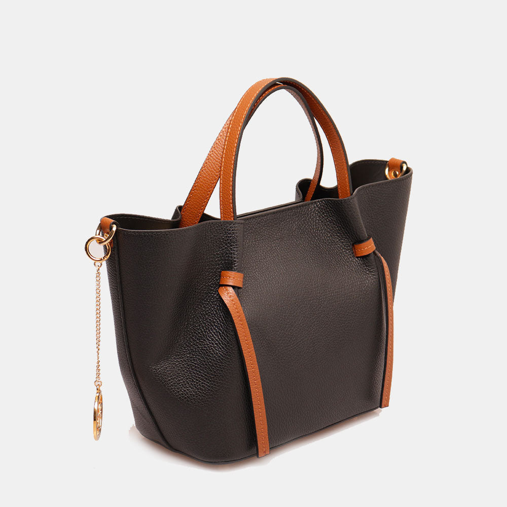 Borsa a Mano con Tracolla VIAVERDI in Pelle Nera e Marrone Made in Italy linea Castiglione