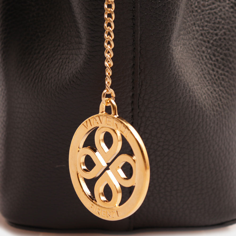 Borsa a Mano con Tracolla VIAVERDI in Pelle Nera e Marrone Made in Italy linea Castiglione