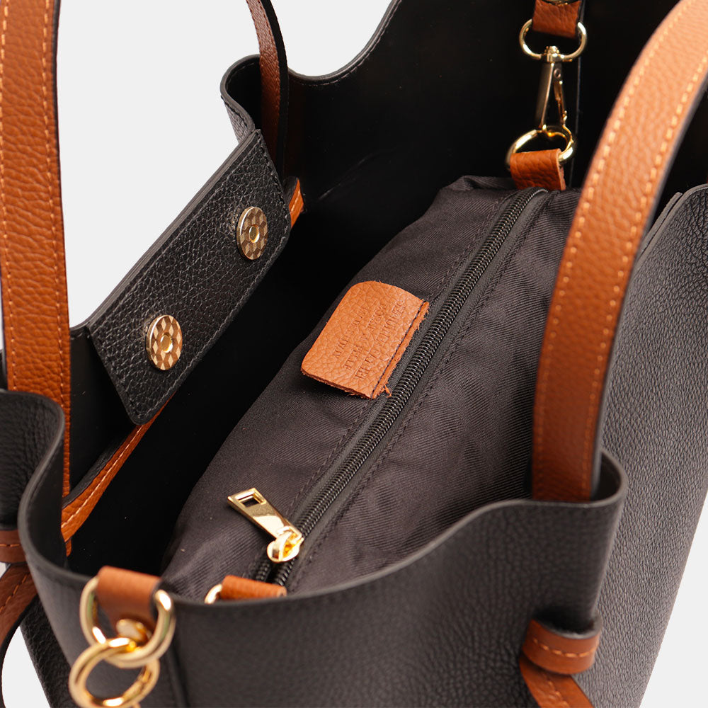 Borsa a Mano con Tracolla VIAVERDI in Pelle Nera e Marrone Made in Italy linea Castiglione