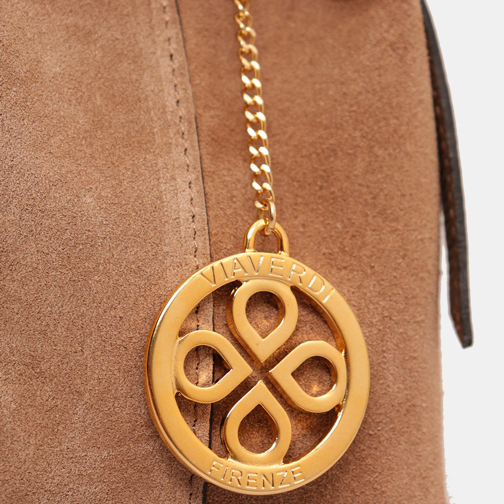 Borsa a Mano VIAVERDI in Camoscio colore Taupe Made in Italy linea Castiglione