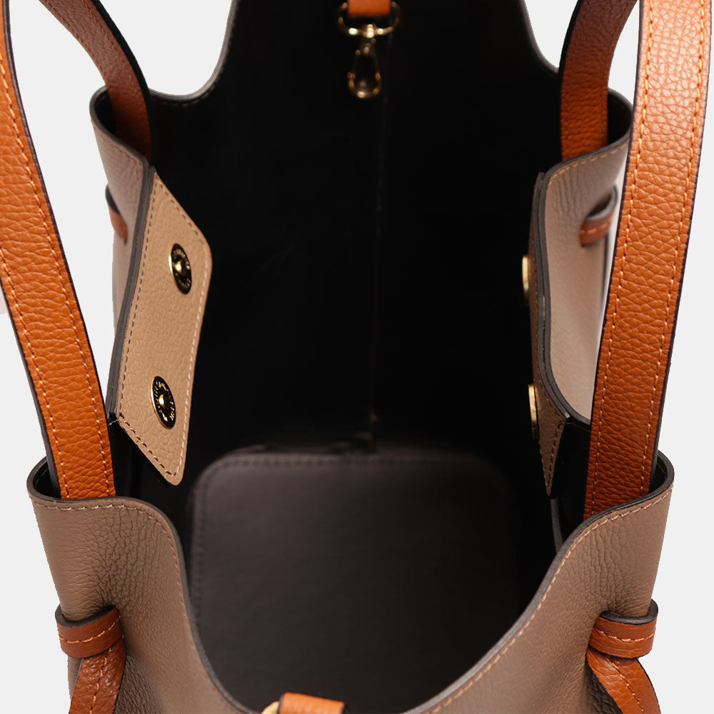 Borsa a Mano con Tracolla VIAVERDI in Pelle Taupe e Marrone Made in Italy linea Castiglione