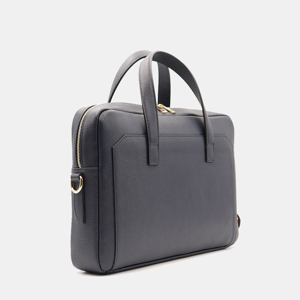 VIAVERDI Blue Leather Business Bag Made in Italy - 15.6" Laptop Holder