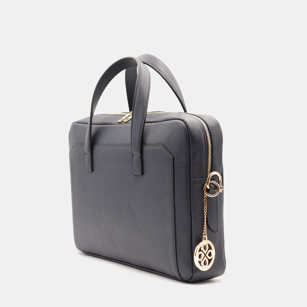 VIAVERDI Blue Leather Business Bag Made in Italy - 15.6" Laptop Holder