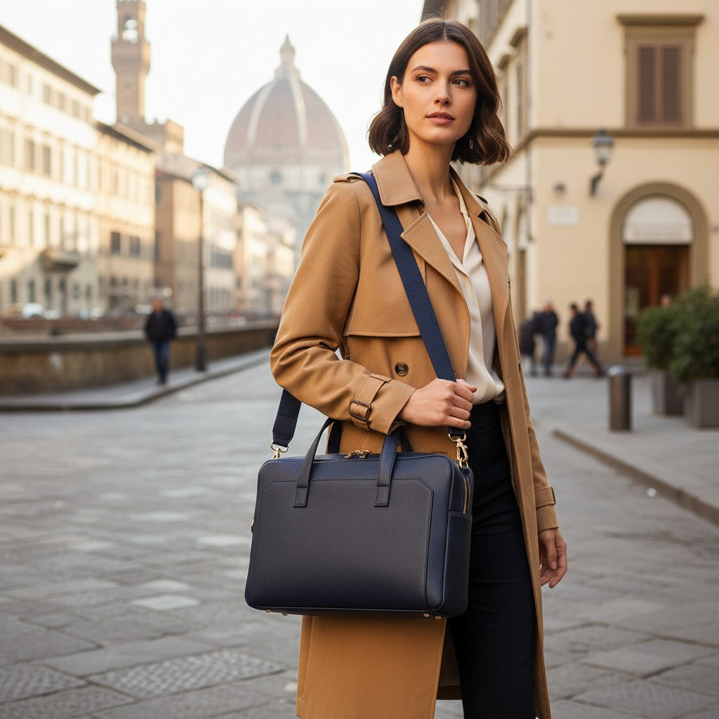 Borsa Business in Pelle Blu VIAVERDI Made in Italy - Porta Pc 15.6