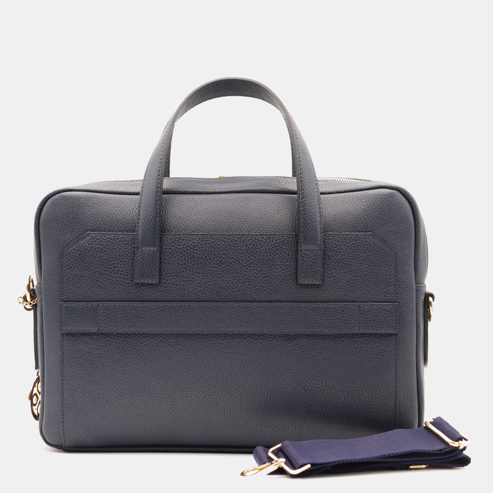 VIAVERDI Blue Leather Business Bag Made in Italy - 15.6" Laptop Holder