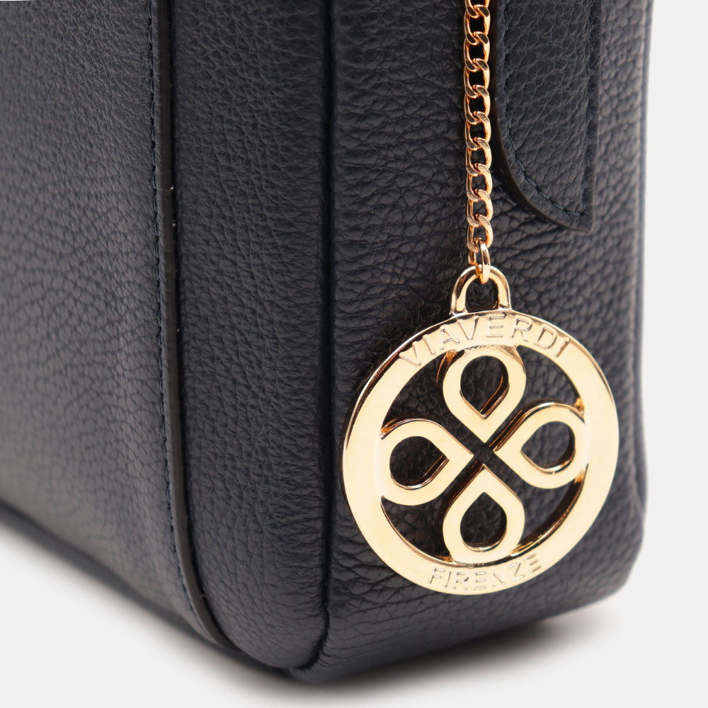 VIAVERDI Blue Leather Business Bag Made in Italy - 15.6" Laptop Holder