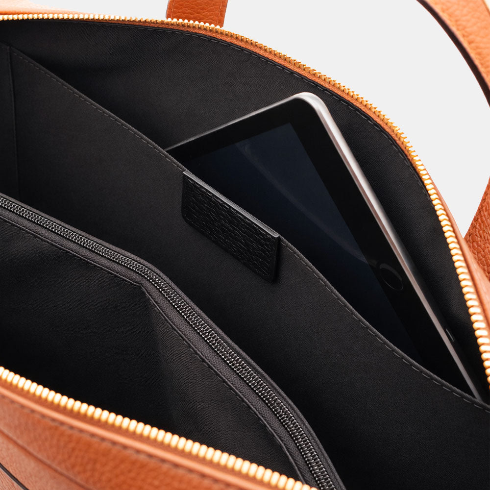 Borsa Business in Pelle Color Cuoio VIAVERDI Made in Italy - Porta Pc 15.6