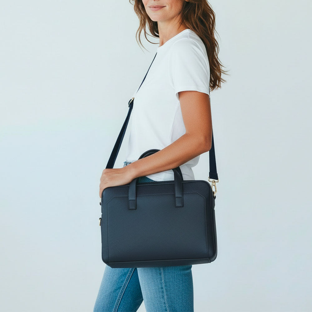 VIAVERDI Blue Leather Business Bag Made in Italy - 15.6" Laptop Holder