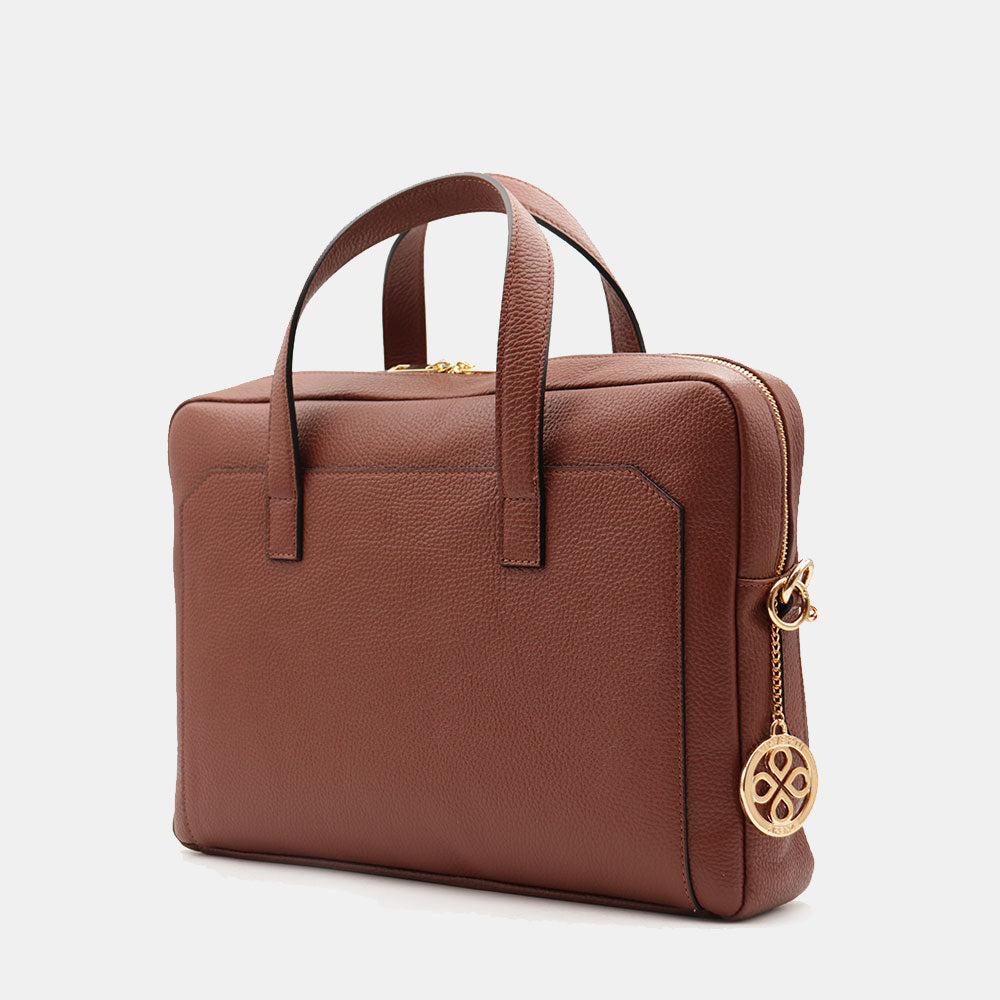 VIAVERDI Brown Leather Business Bag Made in Italy - 15.6" Laptop Holder