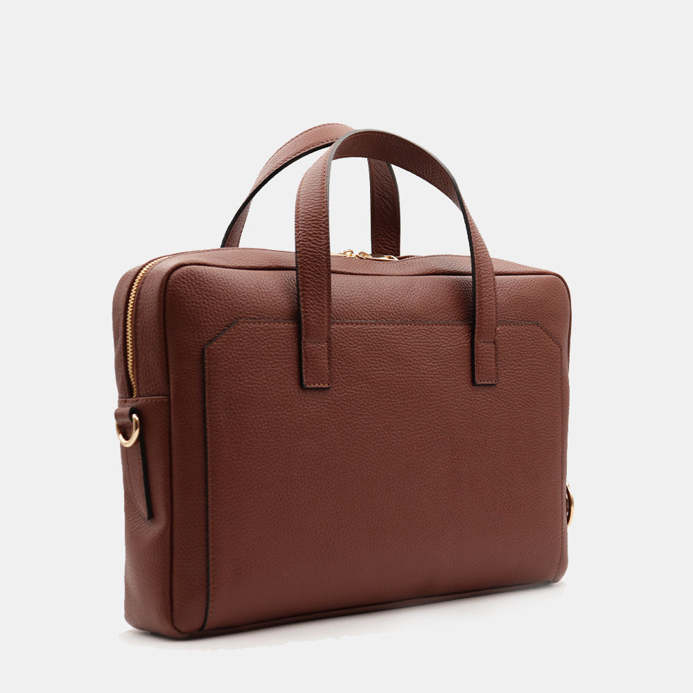 VIAVERDI Brown Leather Business Bag Made in Italy - 15.6" Laptop Holder