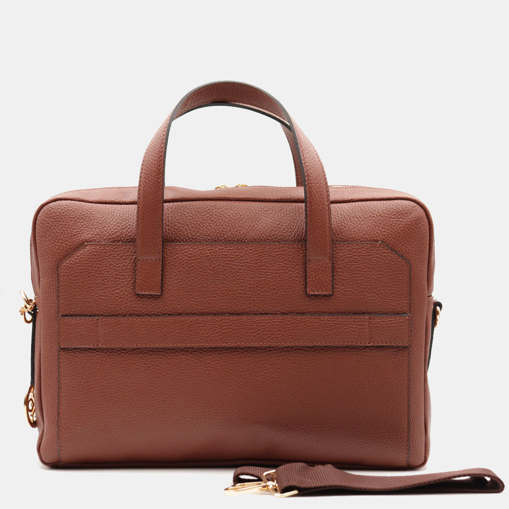 VIAVERDI Brown Leather Business Bag Made in Italy - 15.6" Laptop Holder