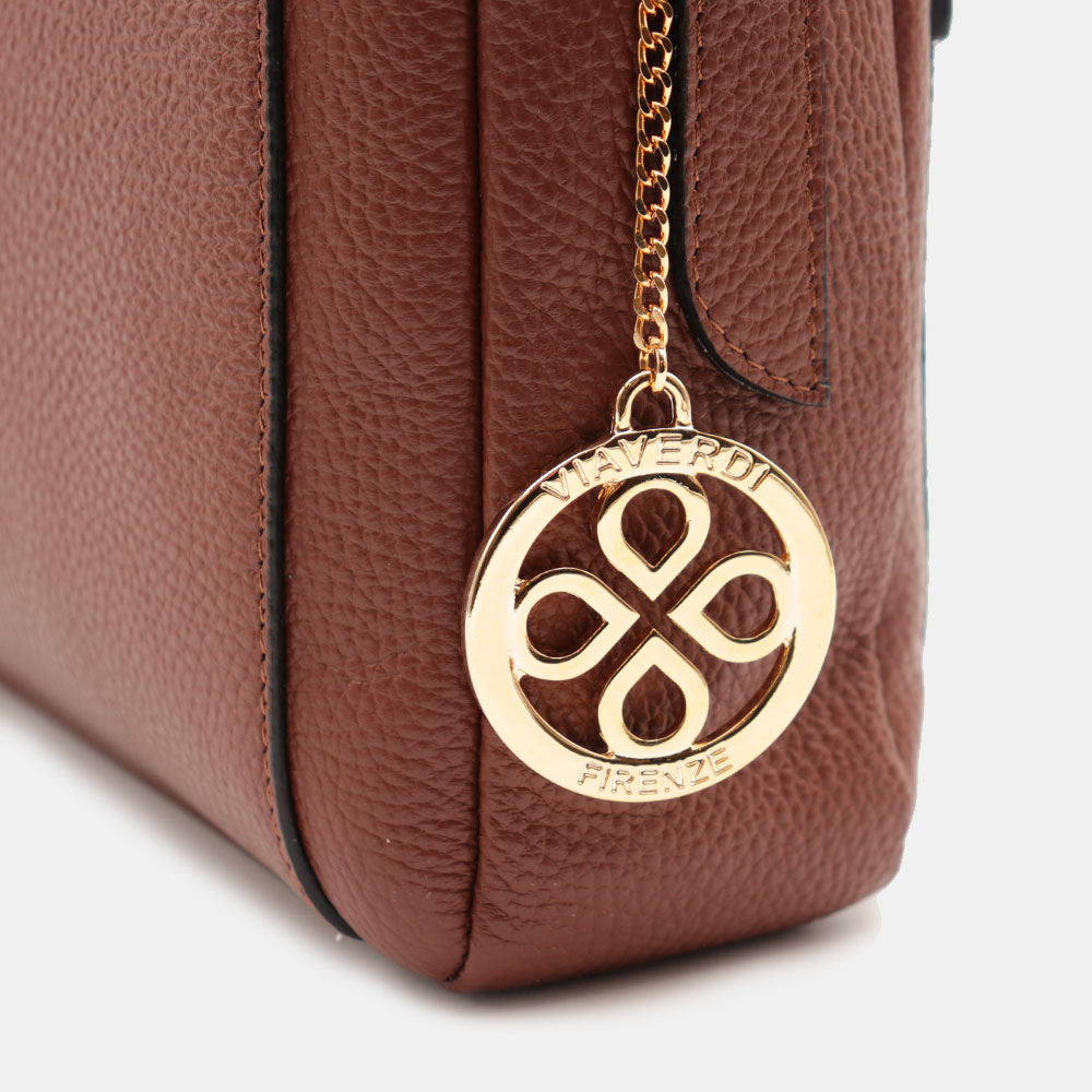 VIAVERDI Brown Leather Business Bag Made in Italy - 15.6" Laptop Holder